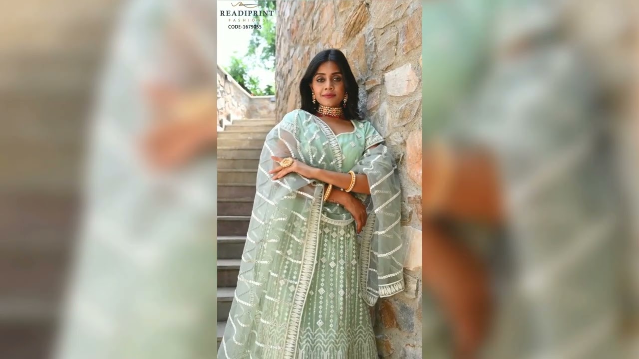 Net Fabric Mint Green Color Lehenga and Choli with Sequence, Embroidery work and Dupatta-1679055