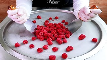 Red raspberry ice cream rolls street food - ايس كريم رول توت العليق أحمر