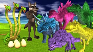 Lernaean Hydra VS Dinosaurs | Wolf | Triceratops | Stegosaurus | Spinosaurus | Cartoon Comedy Video