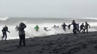 Waves Sneak Up Reynisfjara Beach in Iceland and Knock Over Tourists screenshot 1