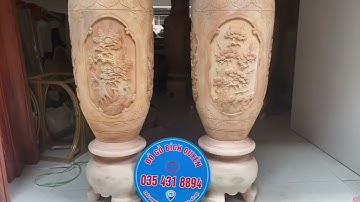 Cặp lục bình đục tứ quý gỗ xà cừ. Thu hút tài lộc cực tốt. 1m60x43 giá 11 triệu hoàn thiện đẹp