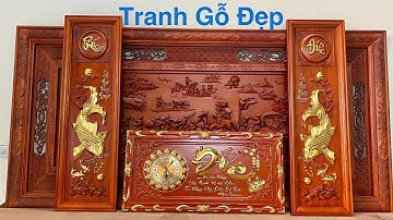 Tranh Gỗ Hương Đỏ Lý Ngư Vọng Nguyệt - Tranh Đồng Hồ - Tranh Chữ - Tranh Gỗ Đẹp Giá Rẻ Treo Tường