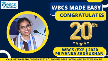 Priyanka Sadhukhan || WBCS (Executive) Rank 20 || WBCS Exam 2020 at WBCS MADE EASY - UTTARAN 2023 ||