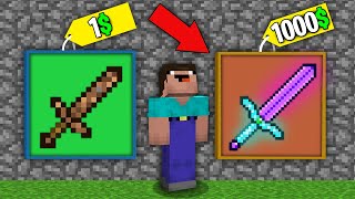 Minecraft NOOB vs PRO:NOOB BOUGHT MAGIC SWORD FOR 1000$ VS DIRT SWORD FOR 1$!Challenge 100% trolling