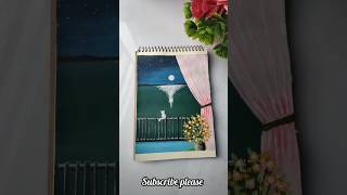 easy full moon painting for beginners/acrylic painting tutorial #painting #moon #drawing #shorts