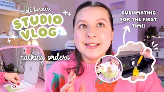 STUDIO VLOG 🌸 trying sublimation for the first time & packing orders! 📦 working on my small business