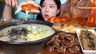 Asmr Mukbang  Handmade Dumpling Soup tteok Mandu Guk  Spicy Kimchi U0026 La Galbi Korean Home Feast