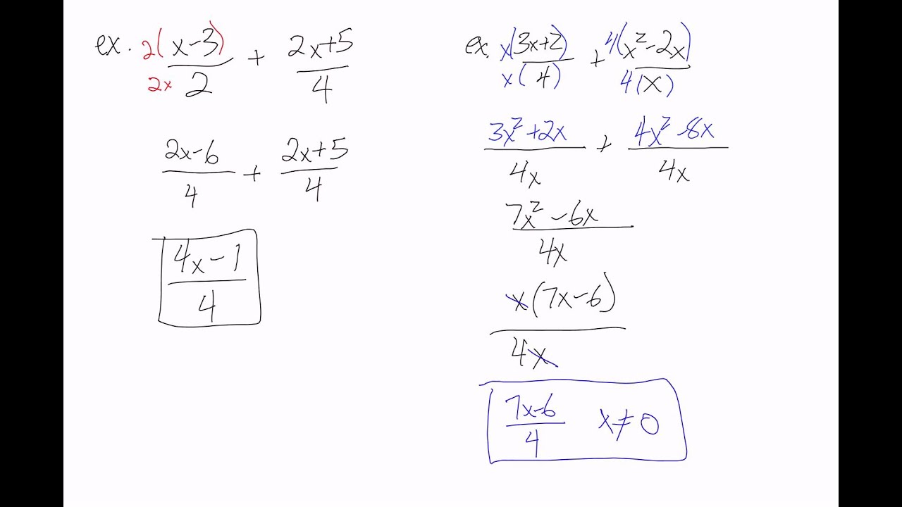 Math 30 2 4 5 adding and subtracting rationals youtube