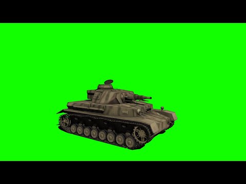 Panzer IV D tank, actor crew and fire, green screen
