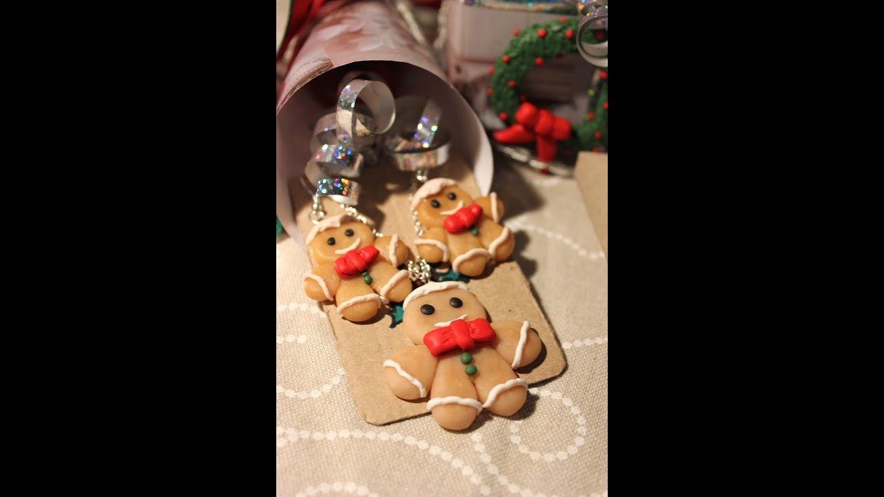 Orecchini Pendente Natale A Forma Di Torta | Omino Pan Di Zenzero, Stelle E Bacche Rosse In Acrilico