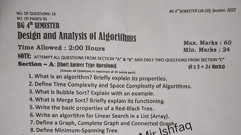Design and Analysis of Algorithms | BBA 4th sem previous papers