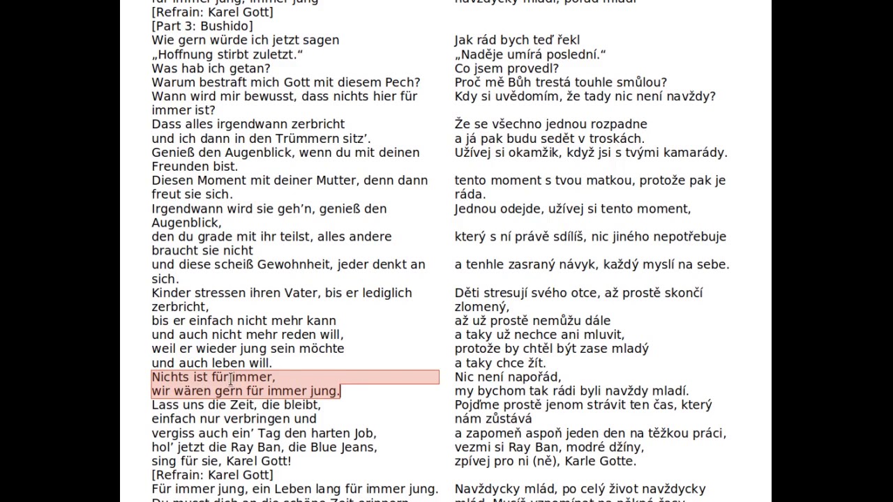 Bushido Feat Karel Gott Für Immer Jung Text Němčina s hudbou - Bushido feat. Karel Gott: Für immer jung (3). Lekce