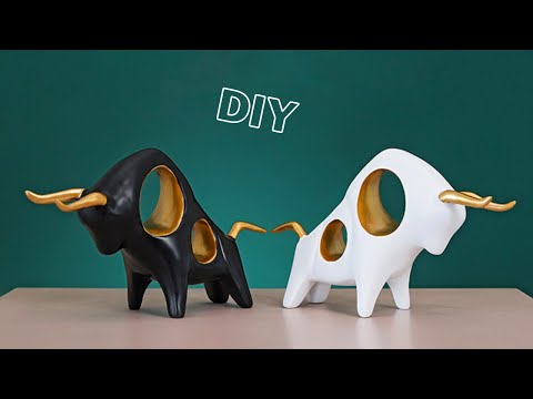 How to make Modern Bull Statue | DIY White cement