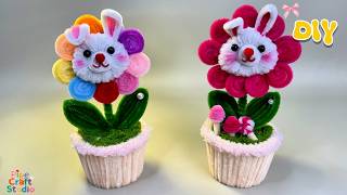 So Cute🐰Bunny Flower Pot Made with Pipe Cleaners🌸Easy Pipe Cleaner Craft Tutorial #diy #pipecleaner