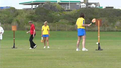 Amanda Curry bowling at Seaford stoolball tourname...