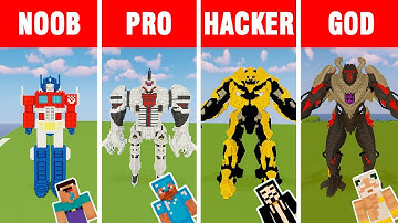 Minecraft: NOOB vs PRO vs HACKER vs GOD: TRANSFORMERS VS DECEPTICONS BUILD CHALLENGE in Minecraft