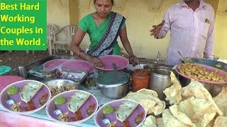 Maharashtrian Husband Wife Selling Zunka ( Besan ) & Bhakar (Jowari Roti) | Only 20 rs Per Plate