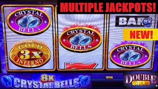 Multiple Jackpots! Big Wins! NEW! 8x Crystal Bells! Gold Inferno! 5 Reel Double Gold Slot Play!