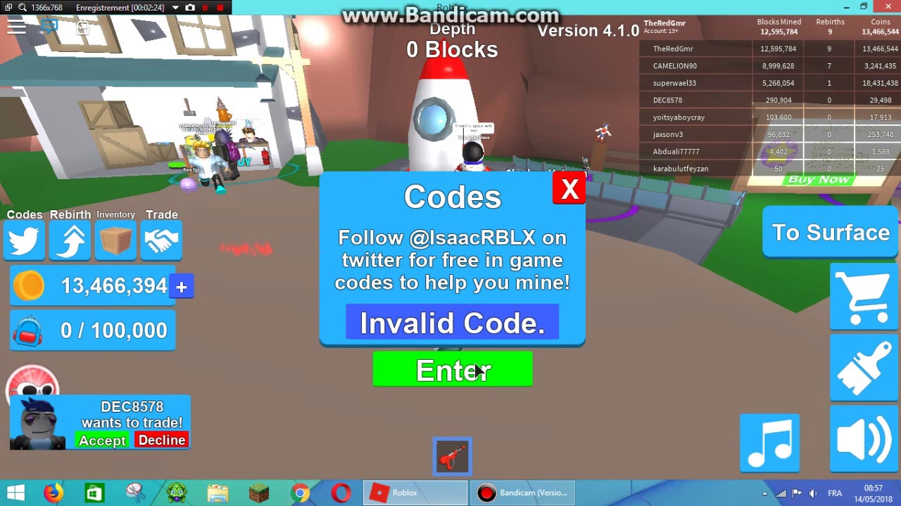 Roblox mining simulator all new 13 codes i got 100k from a code