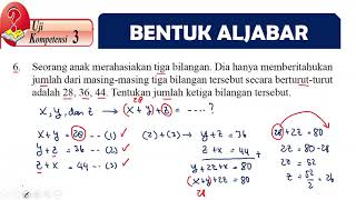 UJI KOMPETENSI 3 URAIAN NO 6 dan 7 BENTUK ALJABAR MATEMATIKA SMP KELAS 7
