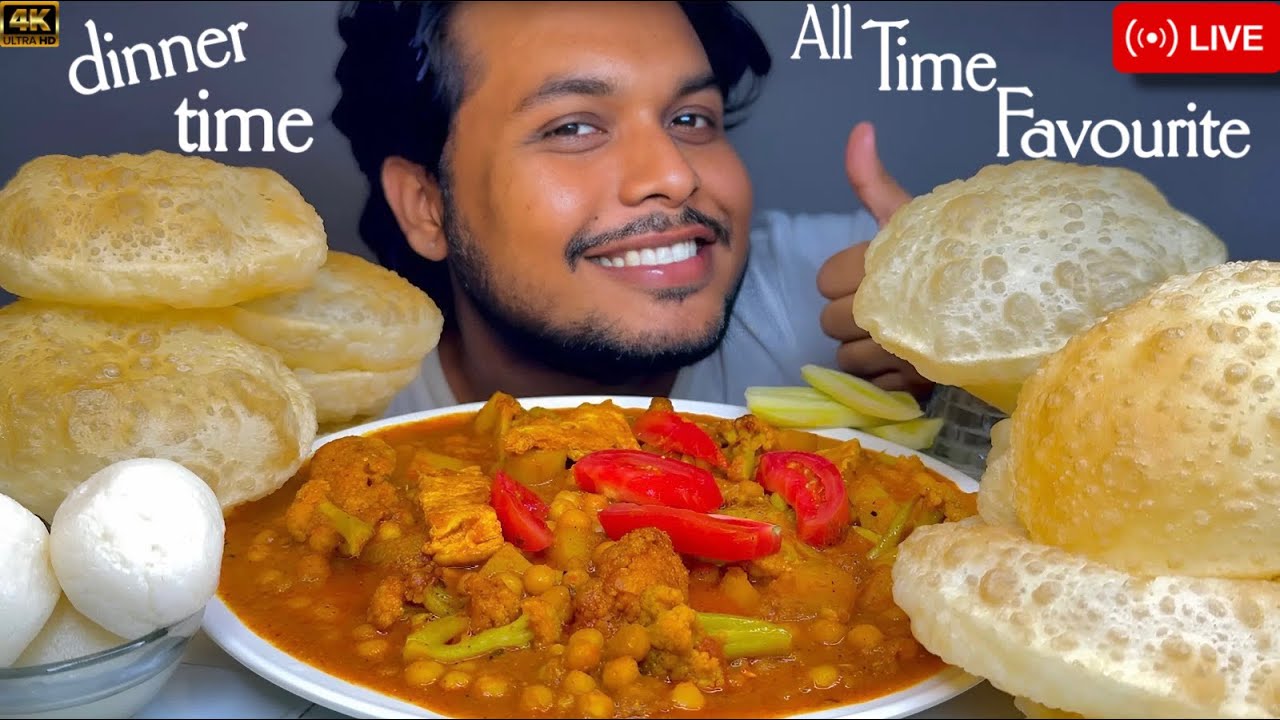 EATING PURI/LUCHI WITH SPICY MASALA CHOLE (GHUGNI)🥵&ROSOGOLLA|SPICY EATING SHOW|লুচি আর ঘুগনি খাওয়া