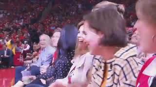 Emilia Clarke the Mother of Dragons watches warriors vs rockets game in houston