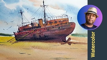 Peaceful Old Ship Scene | Easy Watercolor Landscape Tutorial - Perfect Practice for Water & Sky