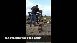 For holding pallets vertical, steady at a easy workable height for cutting up. Add the log holding accessory and it becomes a effective 