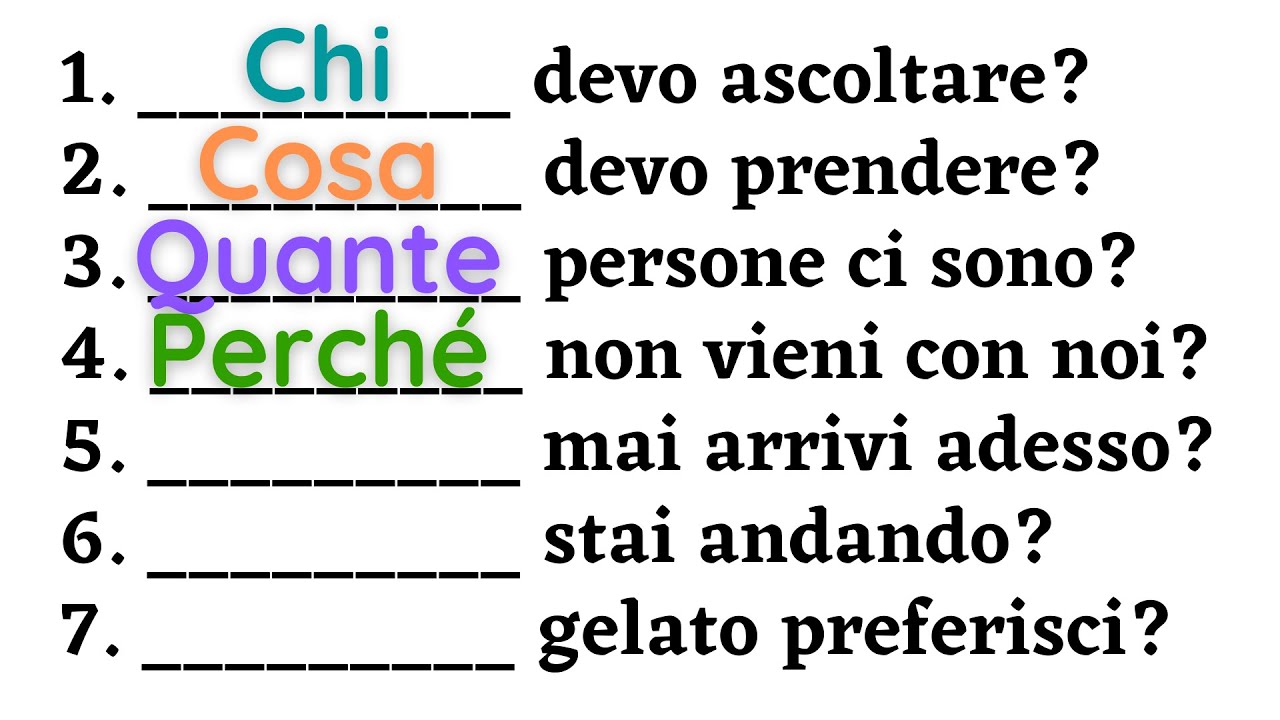 Italian how to use question words Interrogative pronouns Level A1/2
