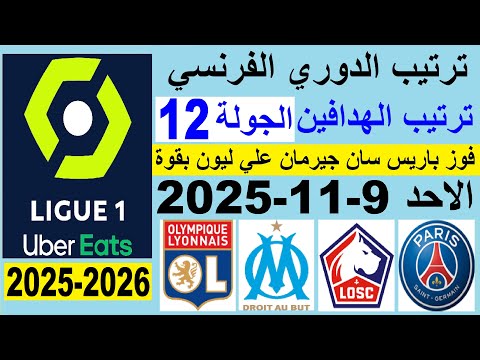 ترتيب الدوري الفرنسي وترتيب الهدافين الجولة 12 الاحد 9 11 2025 فوز باريس سان جيرمان
