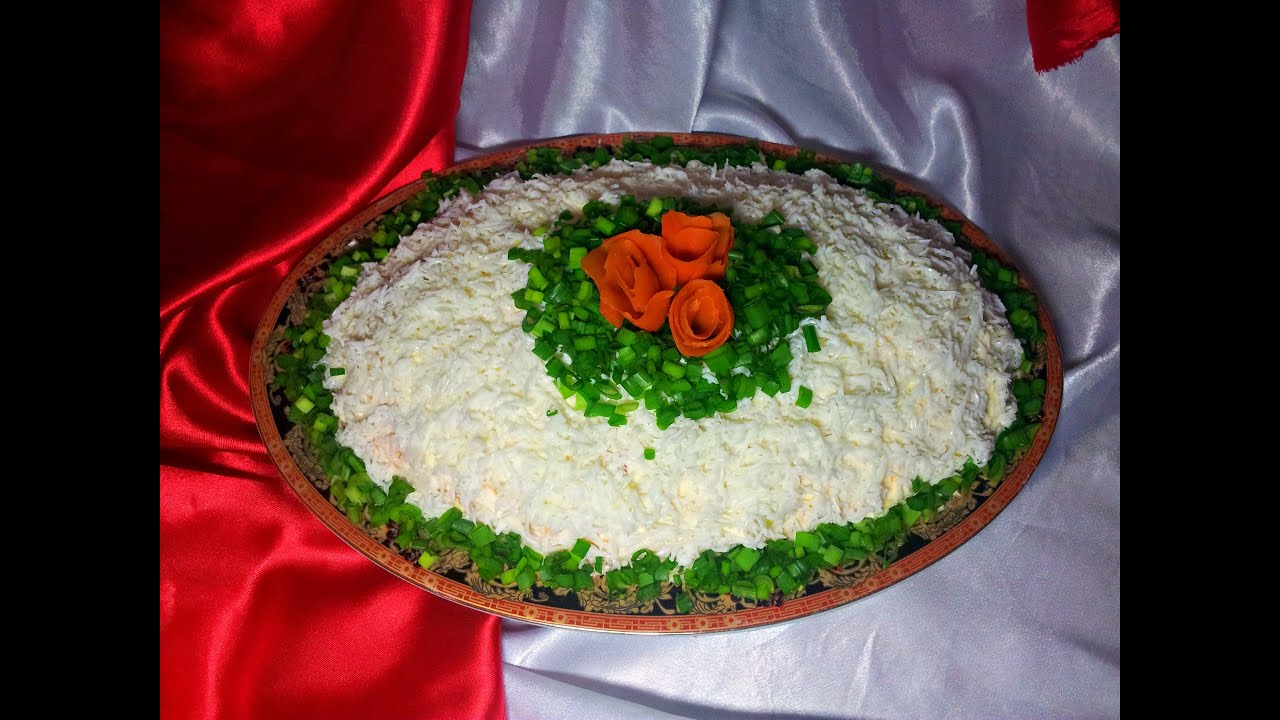 Новогодний салат "Снежка". Сытный салат с мясом