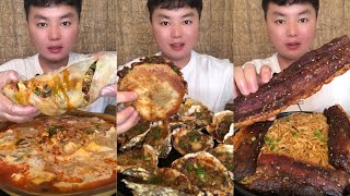 ASMR Eating Roll Foods Noodles & Oysters+Crunchy Pork Belly Mukbang So Yum