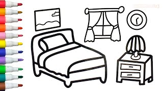 How to Draw And Color A Bed Room Step By Step 🎨💖 Easy Drawing
