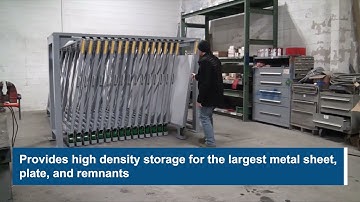 Vertical Sheet Storage System, high density storage for sheets, plates, and remnants.