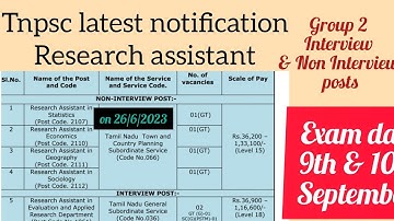 Tnpsc latest notification |26th june 2023 | Research assistant in various department