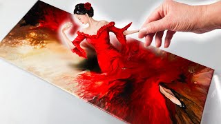 Superbe Danseuse De Flamenco Rouge En Acrylique Technique De Niveau Supérieur Tutoriel Ab...