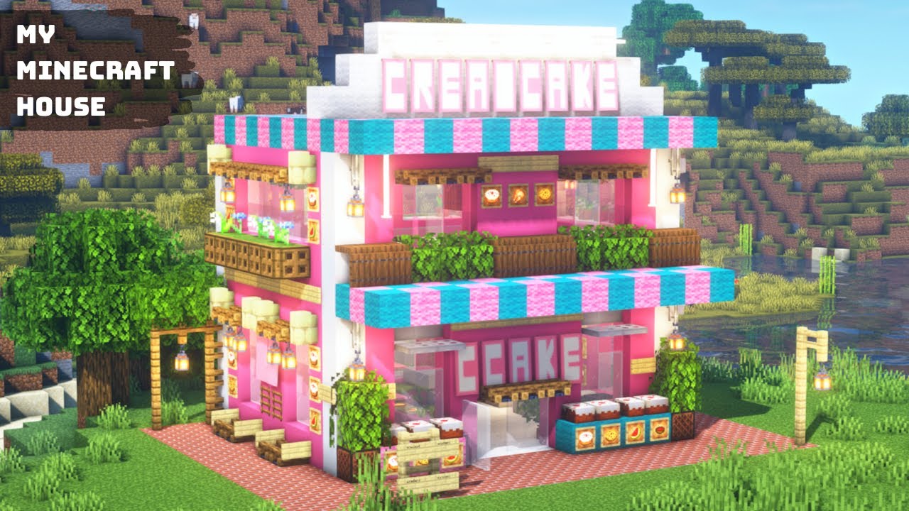 Minecraft Tutorial: Building a pink cake shop is extremely simple ...