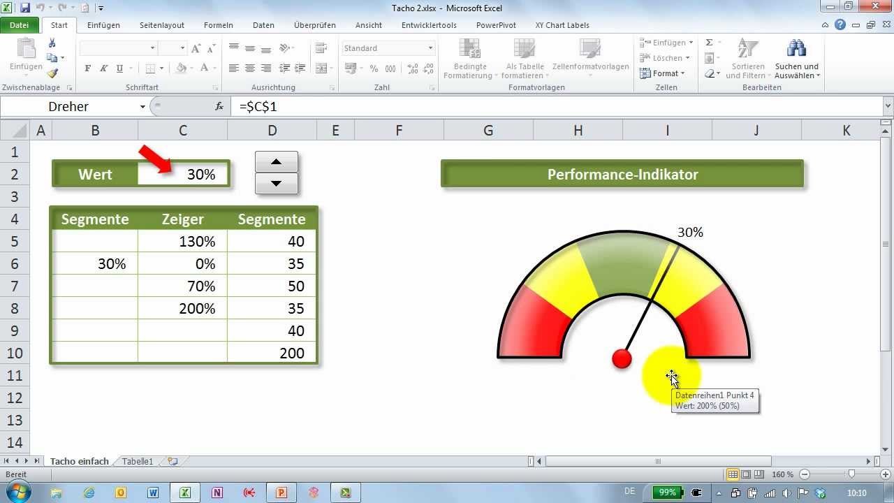 Excel # 329 - Tachometer erstellen - genial einfach - YouTube