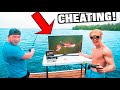Using Under WATER CAMERA to Cheat at Fishing Challenge! - Box Fort Boat 24 Hour
