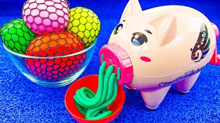 Satisfying Video l How to Make Playdoh Clay Pasta with Glitter Slime Fruits & Mesh Strees Balls ASMR