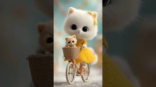 Cute Cat With Baby On Cycle cat cuteanimals cutepets