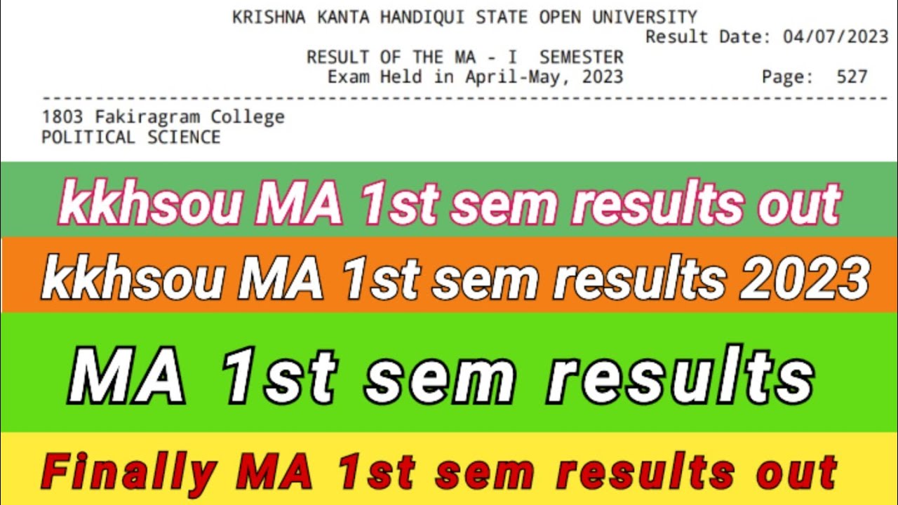 MA 1st semester Results out 2023. finally kkhsou MA 1st semester Result out.kkhsou MA 1st sem result