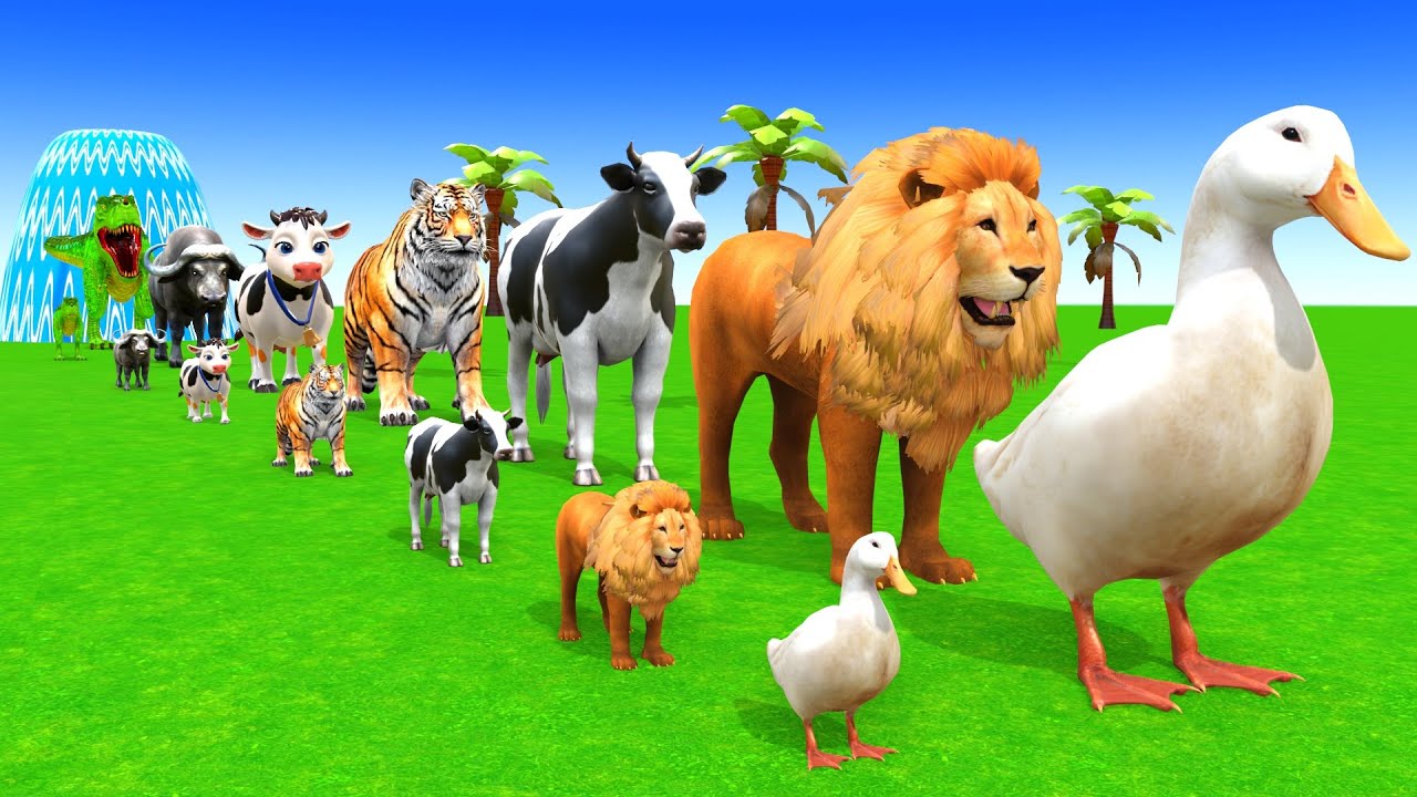 Long Slide Game with Cow Elephant Gorilla Hippopotamus Tiger 3d Animal Game Funny 3d Animals
