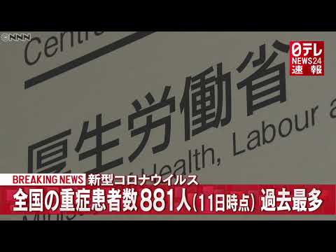 【速報】１月１２日　新型コロナ　全国重症者数881人　過去最多更新