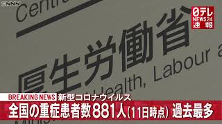 【速報】１月１２日　新型コロナ　全国重症者数881人　過去最多更新