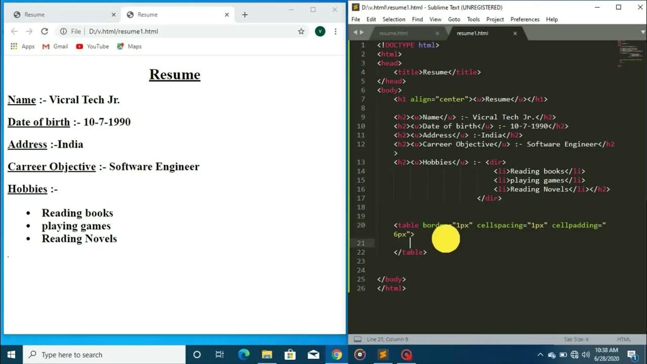 Creating Bio-Data Using HTML Tags - YouTube