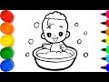 Cara Menggambar dan Mewarnai Bayi Di Kamar Mandi Untuk Anak-anak - Glitter Baby in the bath drawing