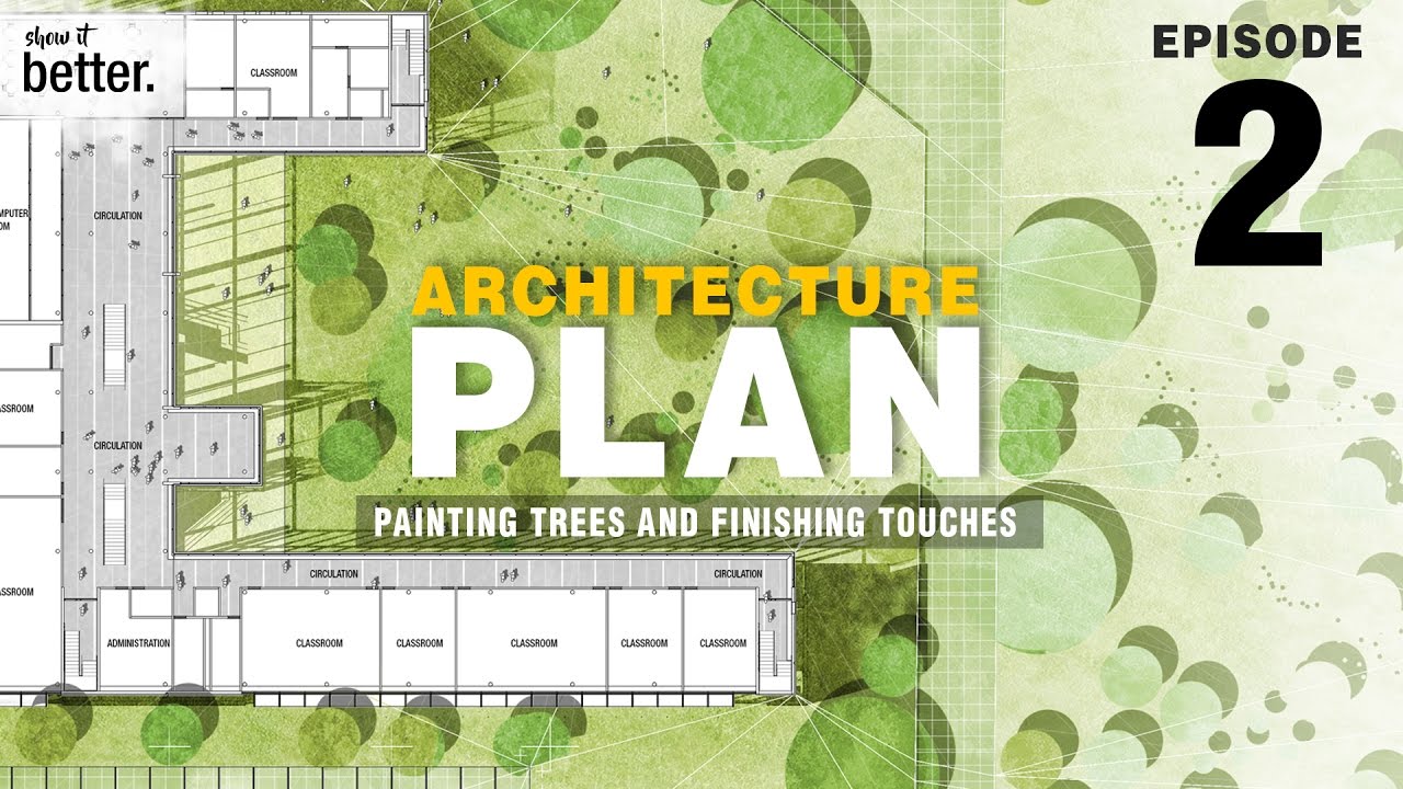 Architecture Plan In Photoshop Ep 2 Painting Trees And Finishing Touches Youtube