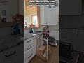 Hidden pull-out cabinet step stool for kids access.