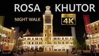 Rosa Khutor - Sochi Night Walking Tour - Russian Switzerland - 4K 60fps🎧3D Binaural River Sounds